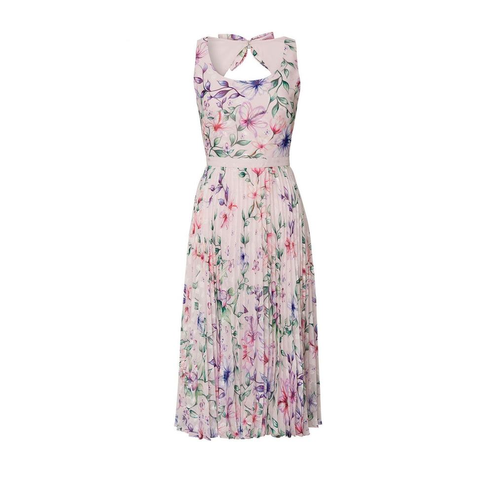 Marchesa Notte Floral Pleated Midi Dress in Blush Pink Size 0 - Picture 3 of 10